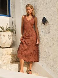 Alessia Lace Midi Dress - Red Clay