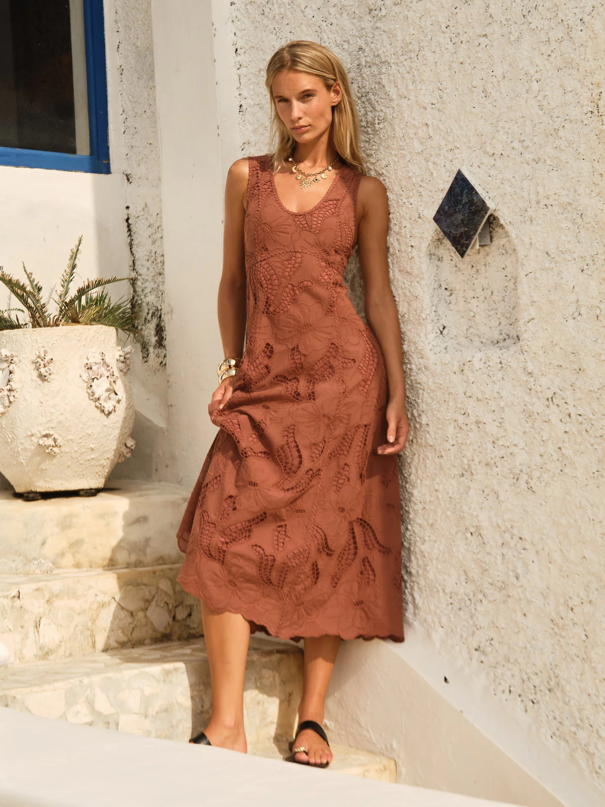 Alessia Lace Midi Dress - Red Clay