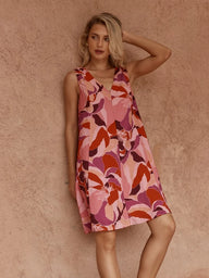 Allie Seamed Swing Dress - Peony Print