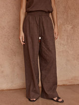 Bellie Embroidered Pant - Chocolate