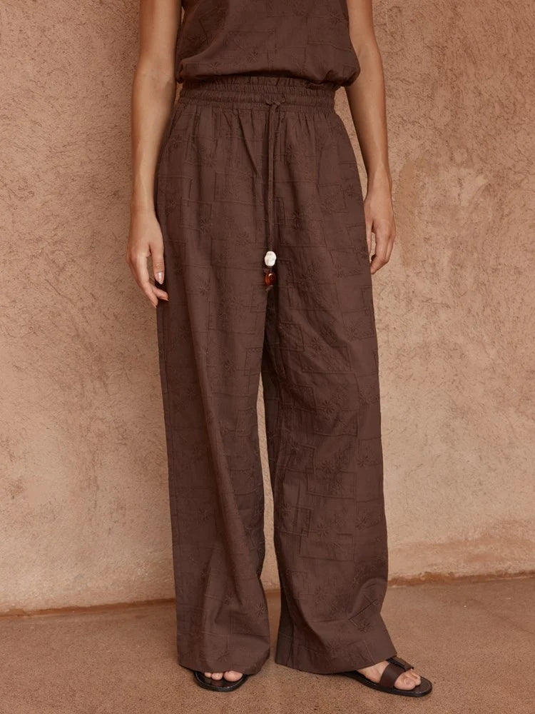 Bellie Embroidered Pant - Chocolate