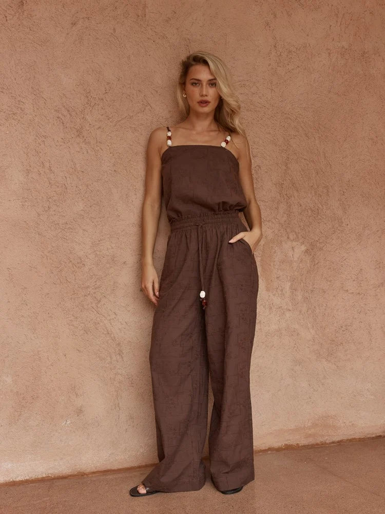 Bellie Embroidered Pant - Chocolate