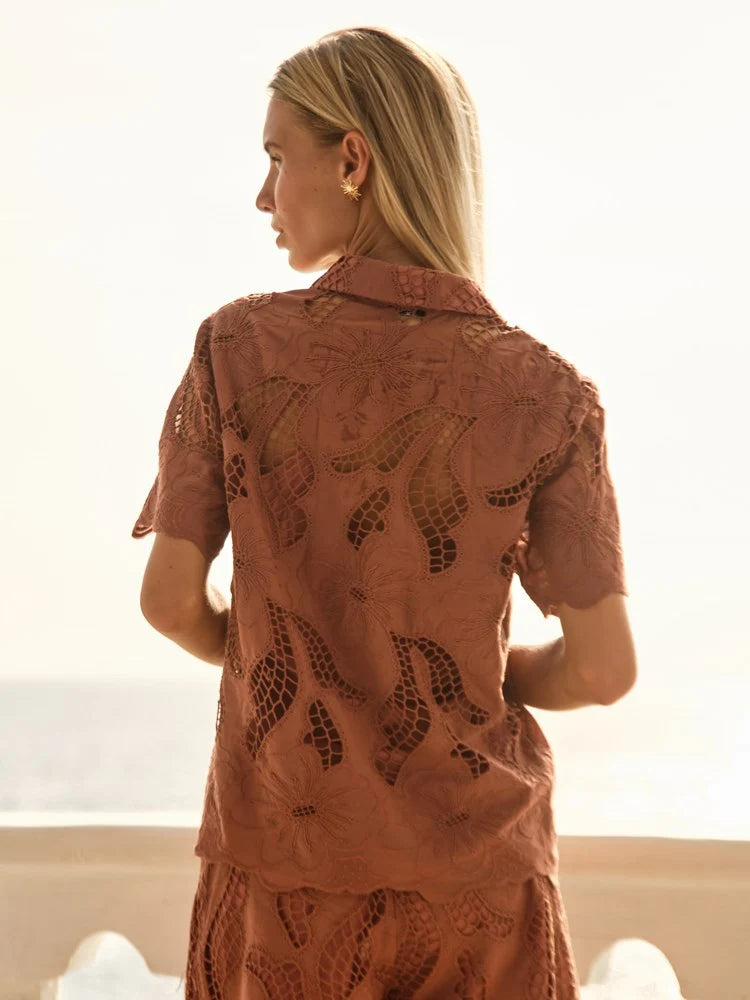 Colette Lace Shirt & Skort set - Red Clay