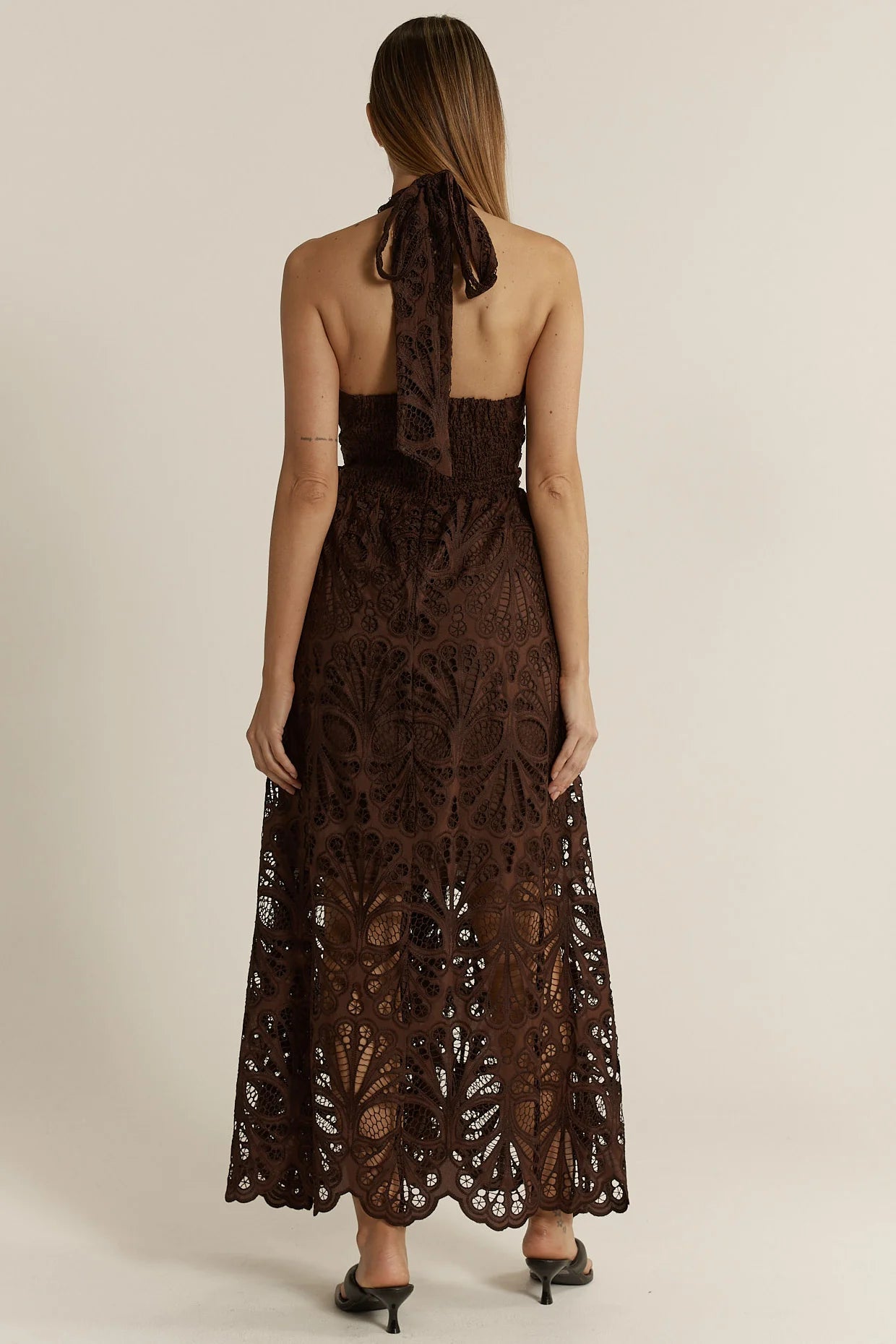 Elara Broderie Dress - Chocolate