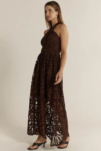 Elara Broderie Dress - Chocolate