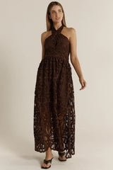 Elara Broderie Dress - Chocolate