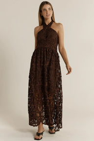 Elara Broderie Dress - Chocolate