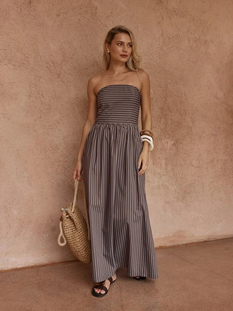 Everley Strapless Dress - Choc Stripe