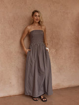 Everley Strapless Dress - Choc Stripe