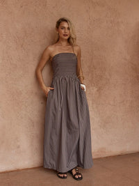 Everley Strapless Dress - Choc Stripe