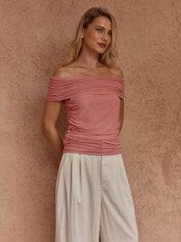 Jordan Off Shoulder Top - Chocolate & Burnt Pink