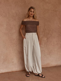 Jordan Off Shoulder Top - Chocolate & Burnt Pink