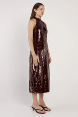 Juliette Sequin Halter Dress - Maroon