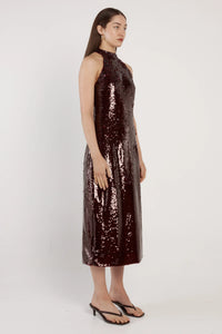 Juliette Sequin Halter Dress - Maroon