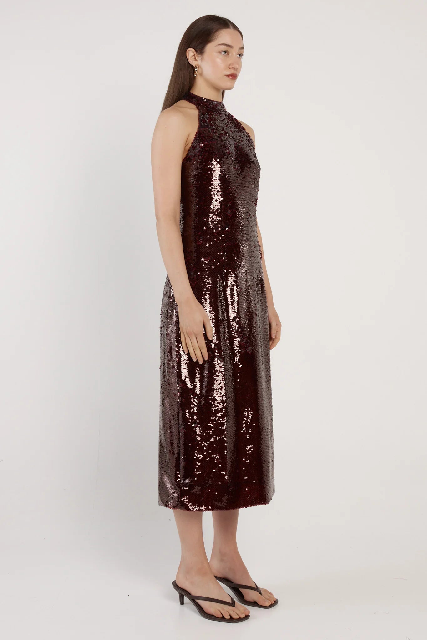 Juliette Sequin Halter Dress - Maroon
