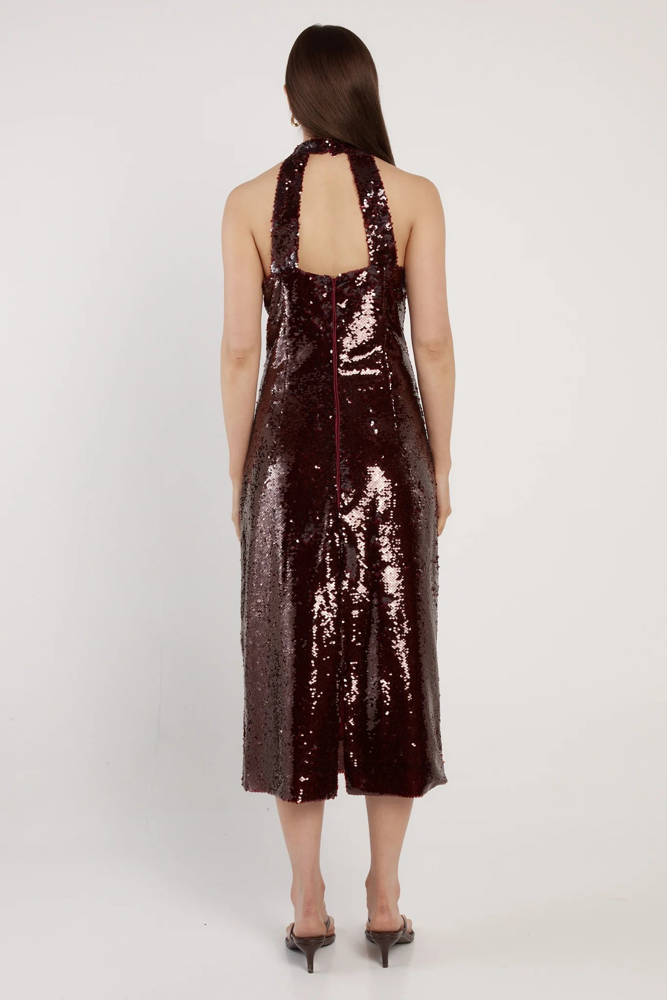 Juliette Sequin Halter Dress - Maroon