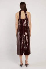 Juliette Sequin Halter Dress - Maroon