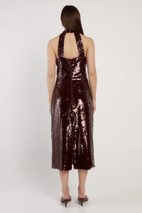 Juliette Sequin Halter Dress - Maroon