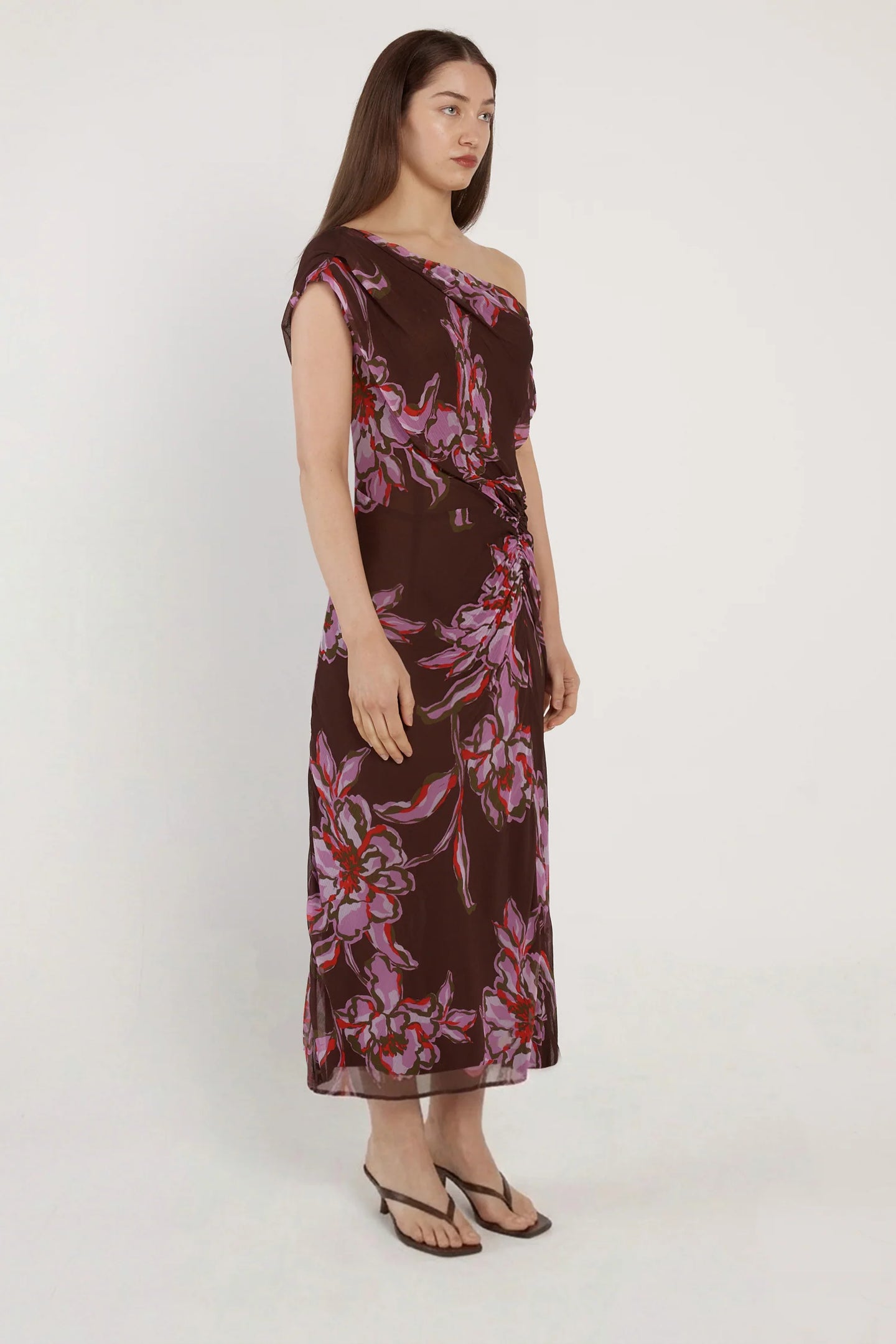 Margo One Shoulder Dress - Dark Flower Print