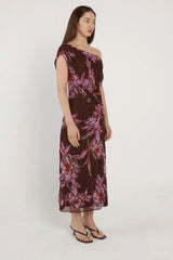Margo One Shoulder Dress - Dark Flower Print