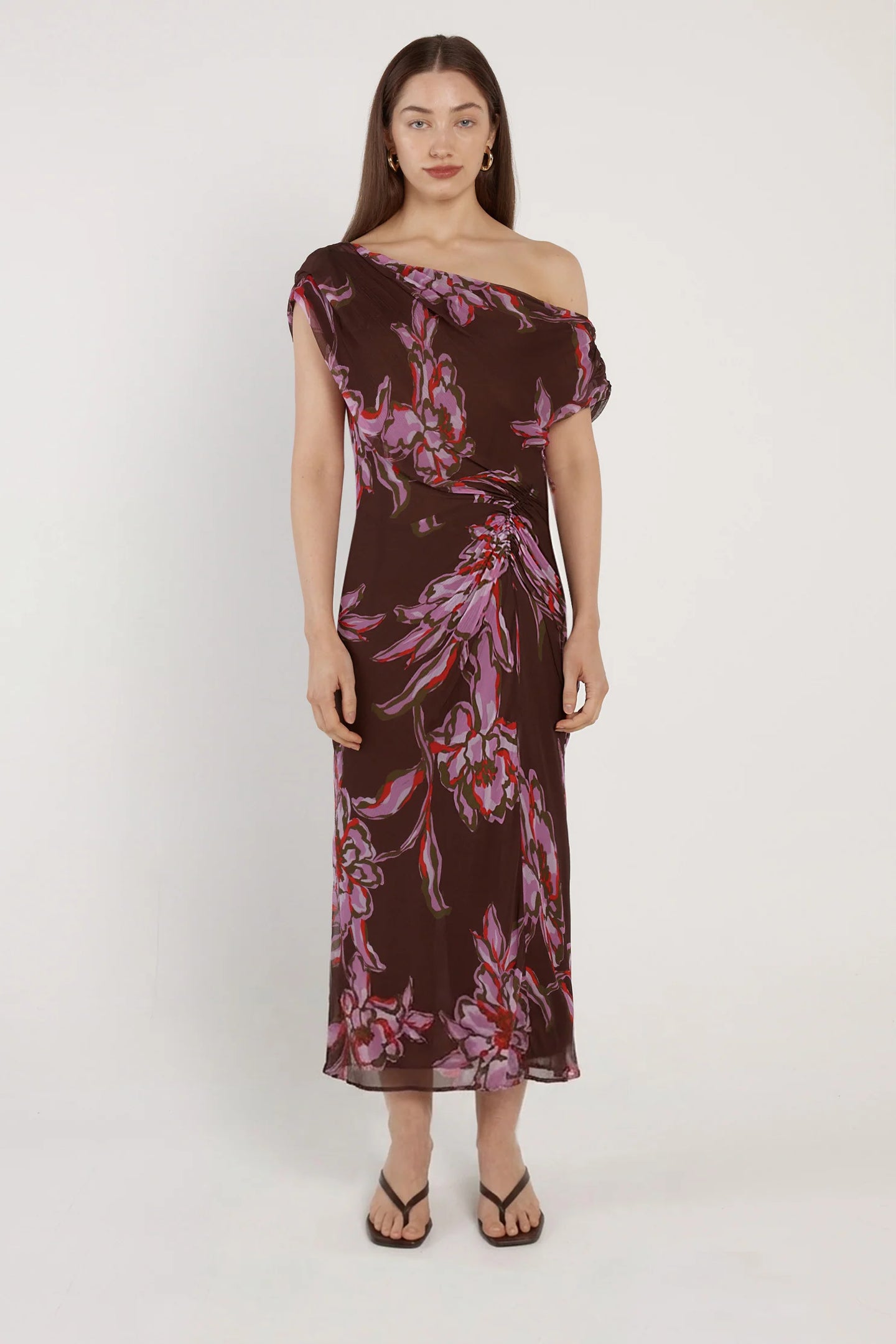 Margo One Shoulder Dress - Dark Flower Print
