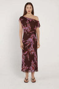 Margo One Shoulder Dress - Dark Flower Print