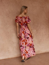 Jo Off Shoulder Dress - Peony Print