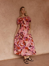Jo Off Shoulder Dress - Peony Print