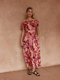 Jo Off Shoulder Dress - Peony Print
