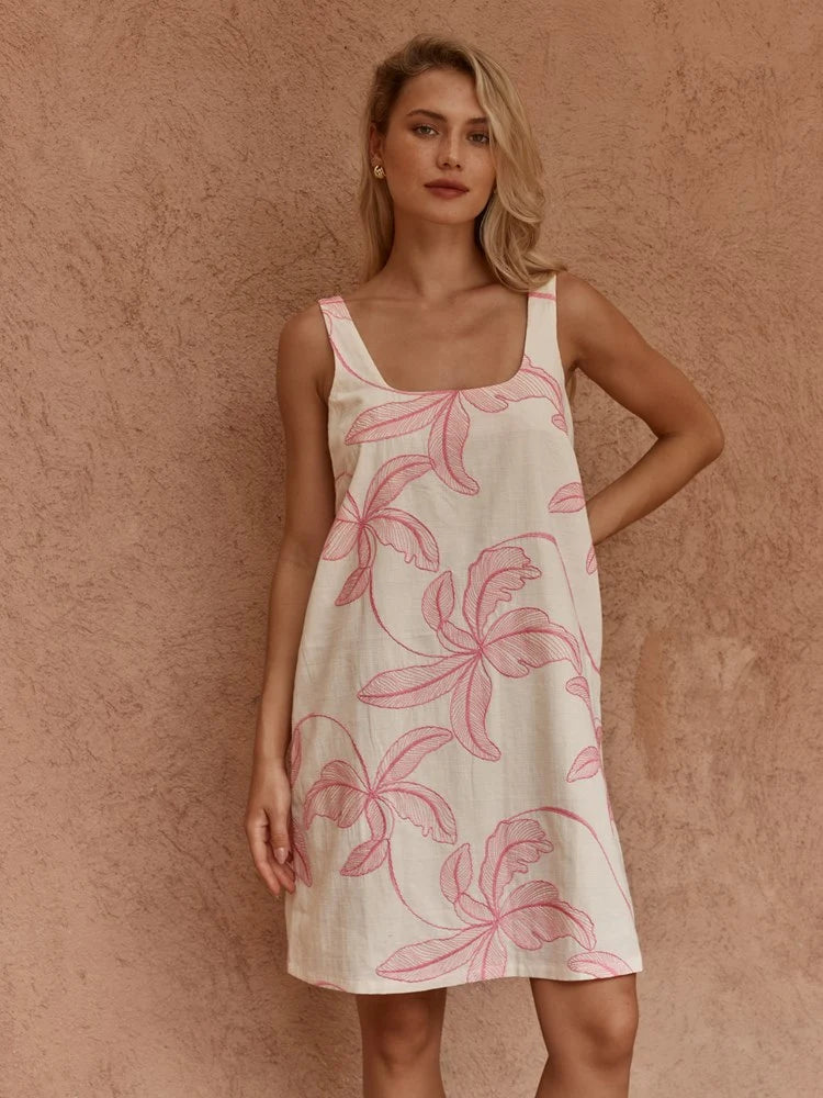 Vienne Mini Shift Dress - Neutral/Pink